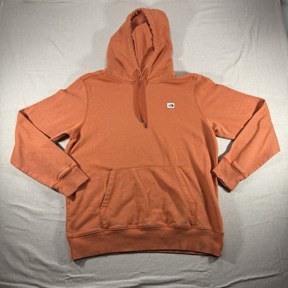 The North Face Mens Large Orange Pullover Hoodie Logo Sweatshirt Kangaroo Pocket